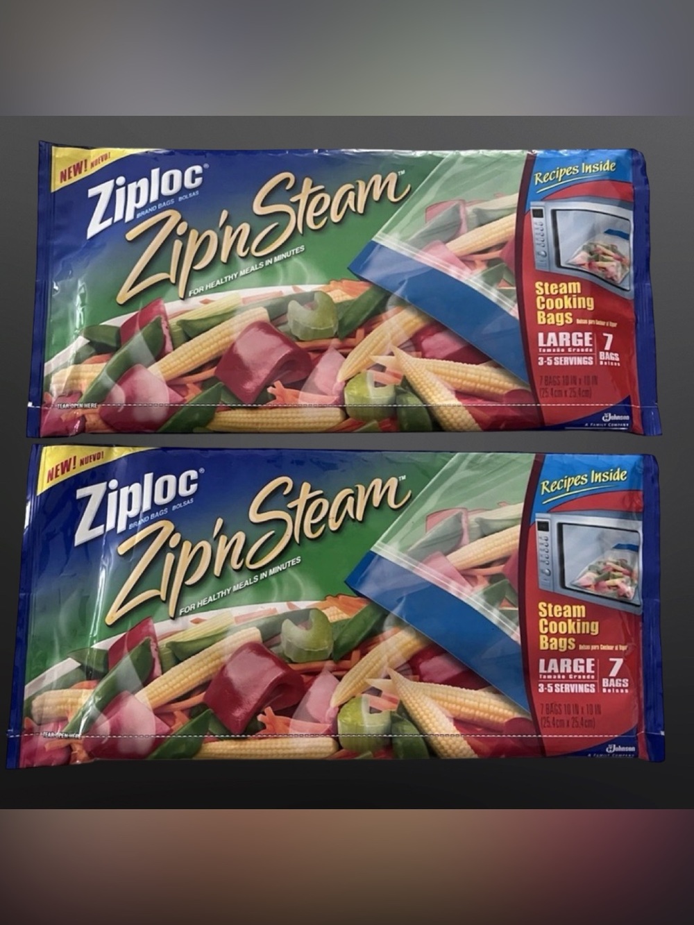 Vintage c. 2007 Ziploc Zip ’n Steam Large Bags 2 Packs 14 Ct 10x10 Discontinued